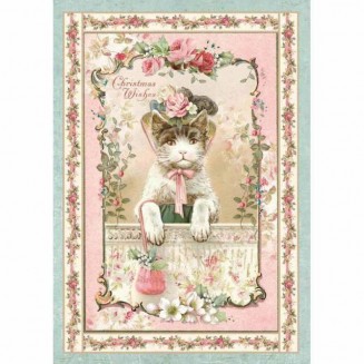 Stamperia Ριζόχαρτο Decoupage A4 (21x29,7cm) Pink Christmas Kitten