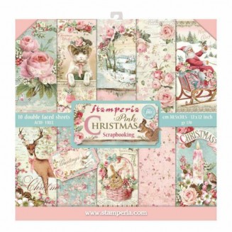 Stamperia 10 Χαρτιά Scrapbooking 30,5x30,5cm Διπλής Όψης Pink Christmas