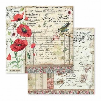 Stamperia Χαρτί Scrapbooking 30,5x30,5cm Διπλής Όψης Spring Botanic Poppy And Little Bird