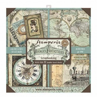 Stamperia 22 Χαρτιά Scrapbooking 20,3x20,3cm Διπλής Όψης Voyages Fantastiques