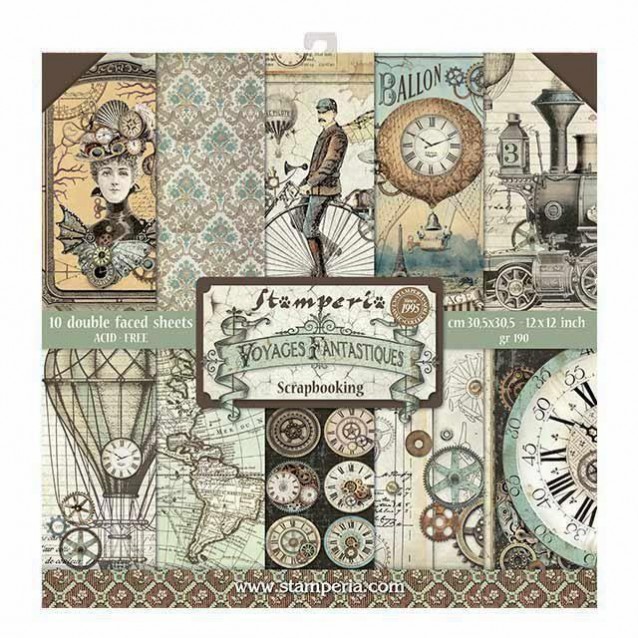 Stamperia 10 Χαρτιά Scrapbooking 30,5x30,5cm Διπλής Όψης Voyages Fantastiques