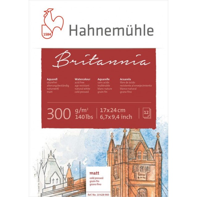 Hahnemuhle Μπλοκ Ακουαρέλας Britannia 12 φύλλων 17x24cm 300gr Cold Pressed