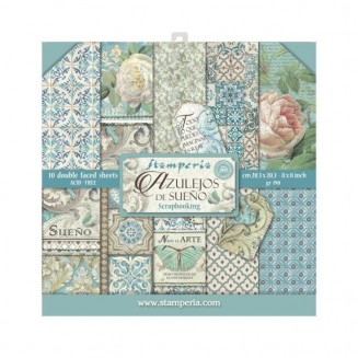 Stamperia 10 Χαρτιά Scrapbooking 20,3x20,3cm Διπλής Όψης Azulejos de Sueno