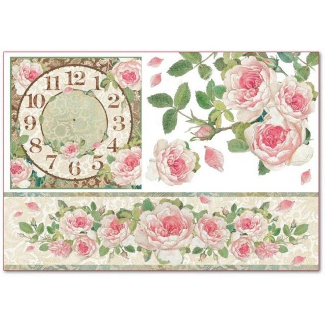 Stamperia Ριζόχαρτο Decoupage 48x33cm Clock with roses