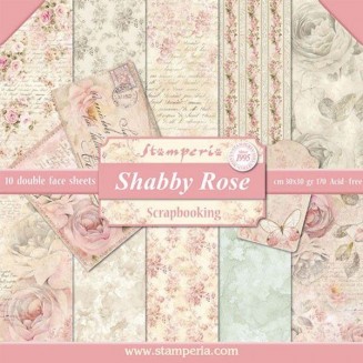 Stamperia 10 Χαρτιά Scrapbooking 30,5x30,5cm Διπλής Όψης Shabby Rose