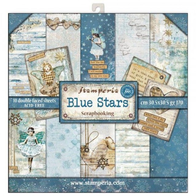 Stamperia 10 Χαρτιά Scrapbooking 30,5x30,5cm Διπλής Όψης Blue Stars