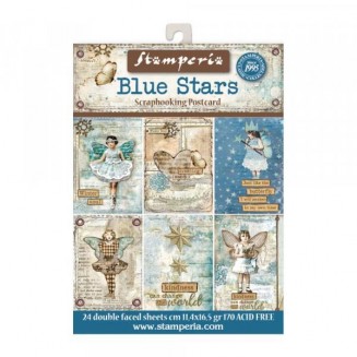 Stamperia 24 Χαρτιά Scrapbooking 11,4x16,5cm Διπλής Όψης Blue Stars