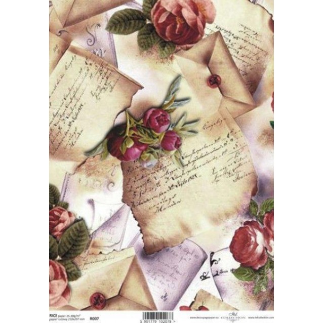 Itd. Collection Ριζόχαρτο Decoupage A4 (21x29,7cm) Old Letters With Flowers