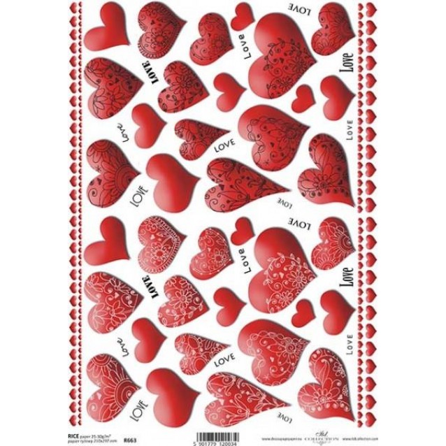 Itd. Collection Ριζόχαρτο Decoupage A4 (21x29,7cm) Red Heart For Lovers II