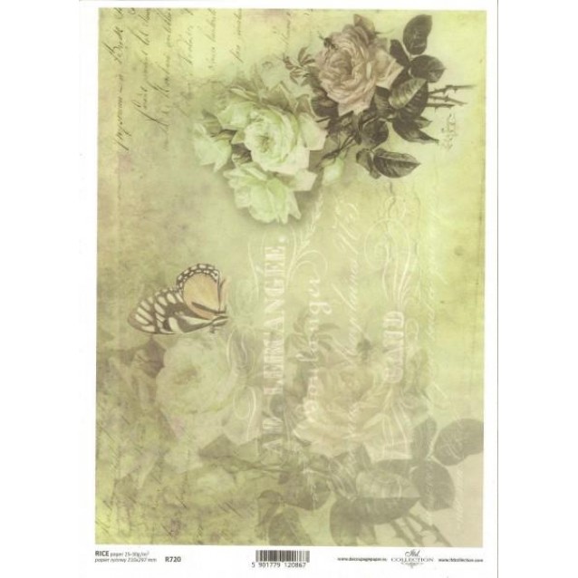 Itd. Collection Ριζόχαρτο Decoupage A4 (21x29,7cm) Vintage Flowers And Inscription