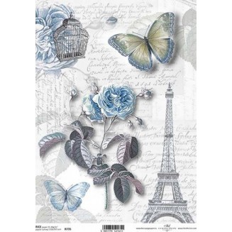 Itd. Collection Ριζόχαρτο Decoupage A4 (21x29,7cm) Eiffel Tower, Letters And Butterfly