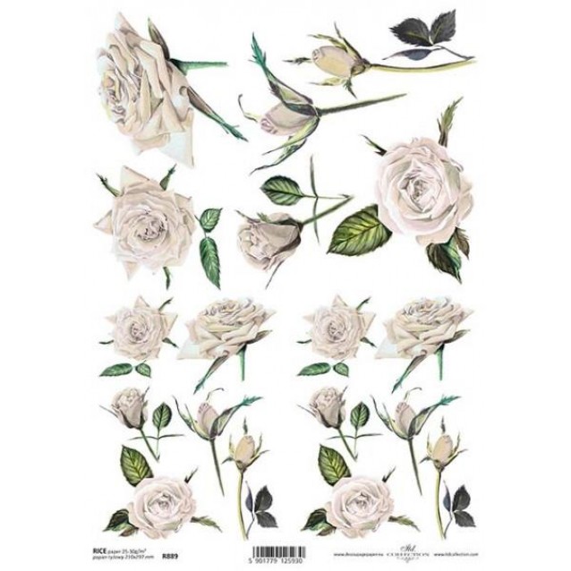 Itd. Collection Ριζόχαρτο Decoupage A4 (21x29,7cm) White Roses