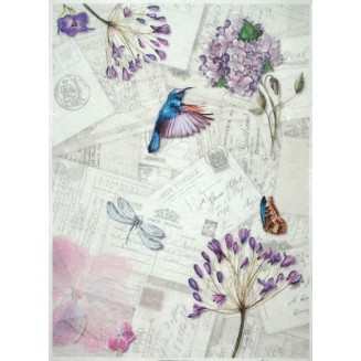 Itd. Collection Ριζόχαρτο Decoupage A4 (21x29,7cm) Lila Flowers And Bird