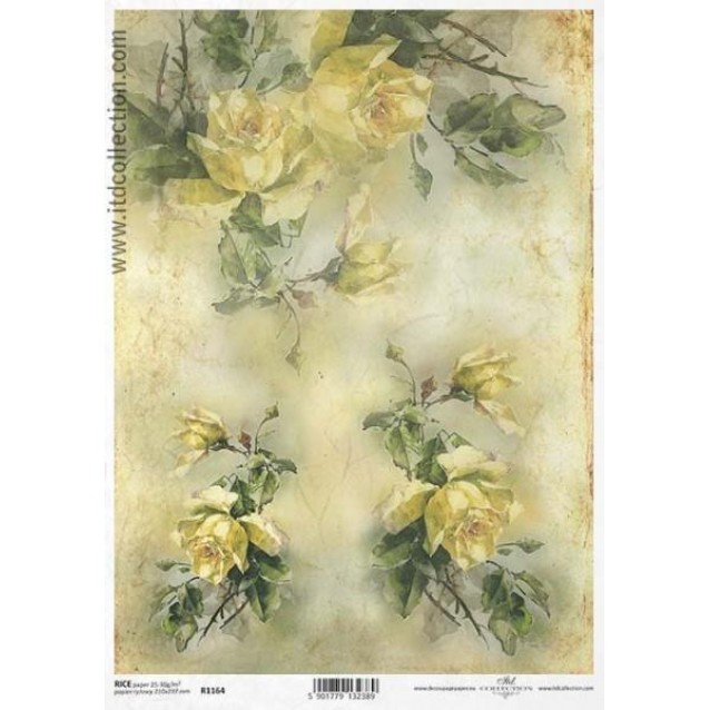 Itd. Collection Ριζόχαρτο Decoupage A4 (21x29,7cm) Yellow Roses, Flowers