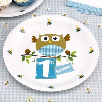 Neviti 8 Πιάτα 1st Birthday Little Owls Μπλε