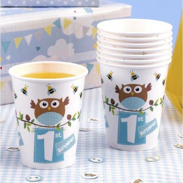 Neviti 8 Ποτήρια 1st Birthday Little Owls Μπλε