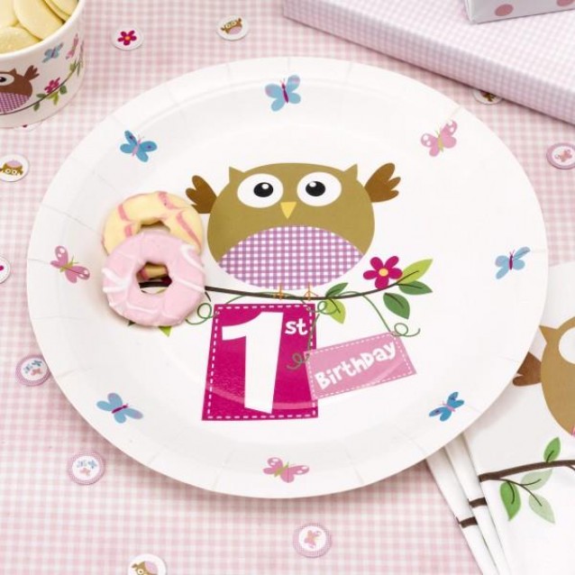 Neviti 8 Πιάτα 1st Birthday Little Owls Ροζ