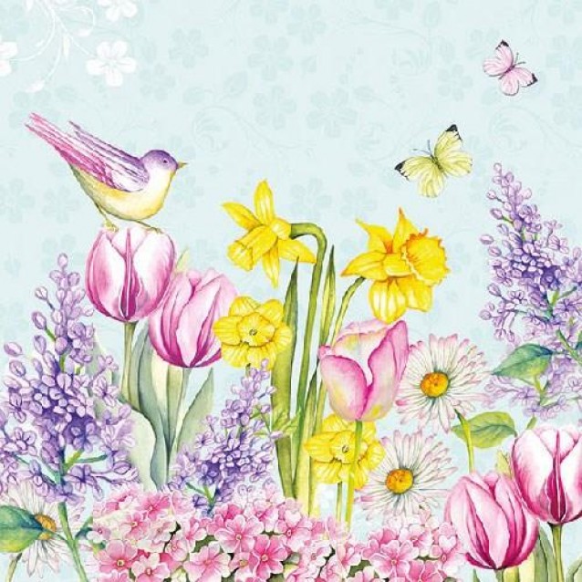 Ambiente 20 Χαρτοπετσέτες 33x33cm 3φύλλες Blooming Garden Turquoise FSC