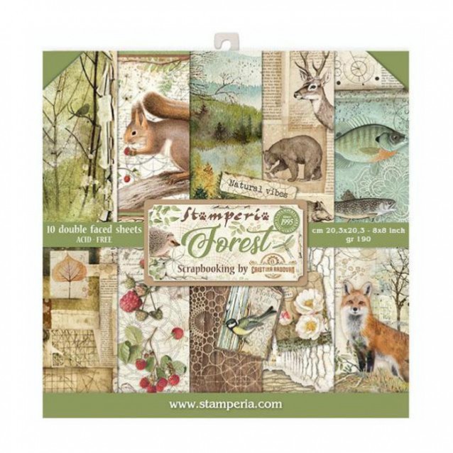 Stamperia 10 Χαρτιά Scrapbooking 20,3x20,3cm Διπλής Όψης Forest