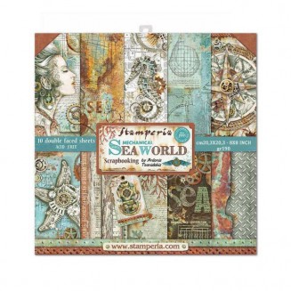 Stamperia 10 Χαρτιά Scrapbooking 20,3x20,3cm Διπλής Όψης Sea World