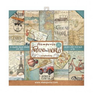 Stamperia 10 Χαρτιά Scrapbooking 20,3x20,3cm Διπλής Όψης Around the World