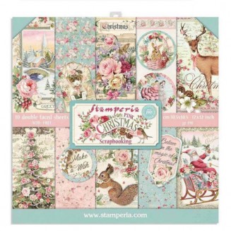 Stamperia 10 Χαρτιά Scrapbooking 30,5x30,5cm Διπλής Όψης Pink Christmas