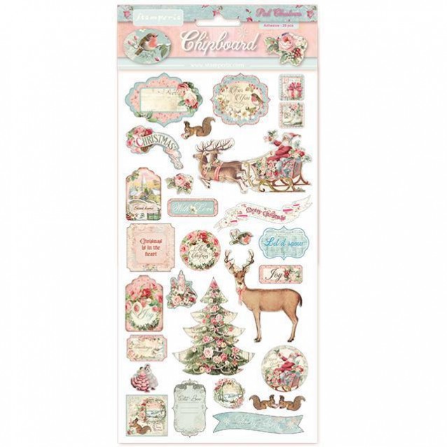 Stamperia Έγχρωμα Αυτοκόλλητα Διακοσμητικά Chipboard 15x30cm Pink Christmas