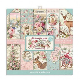 Stamperia 10 Χαρτιά Scrapbooking 20,3x20,3cm Διπλής Όψης Pink Christmas