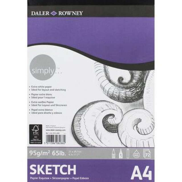 Daler Rowney Μπλοκ Σχεδίου Simply 72Φ A4 (21x29,7cm) 95gr