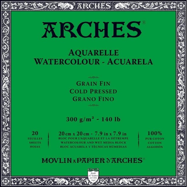 Arches Μπλοκ Ακουαρέλας Cold Pressed (Λεπτόκοκκο) 300gr 20x20cm 20 φύλλων