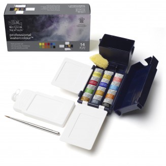 Winsor & Newton Professional Watercolor Field Box με 12 Half Pans, Πινέλο και Σφουγγαράκι