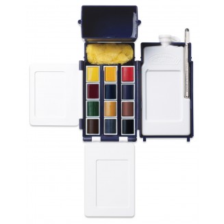 Winsor & Newton Professional Watercolor Field Box με 12 Half Pans, Πινέλο και Σφουγγαράκι