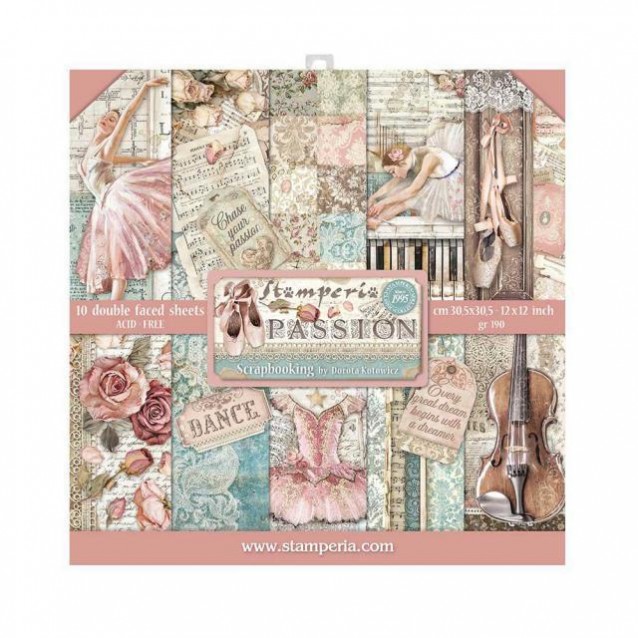 Stamperia 10 Χαρτιά Scrapbooking 30,5x30,5cm Διπλής Όψης Passion