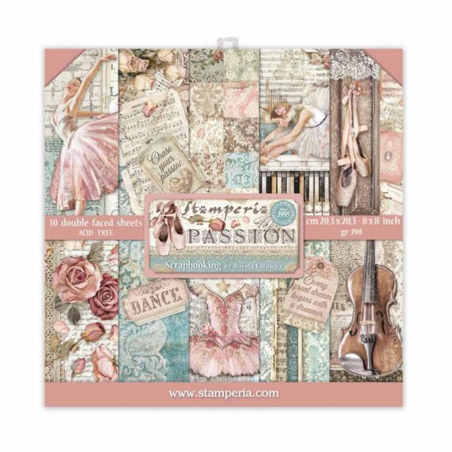 Stamperia 10 Χαρτιά Scrapbooking 20,3x20,3cm Διπλής Όψης Passion