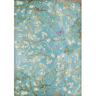 Stamperia Ριζόχαρτο Decoupage A4 (21x29,7cm) Blossom blue background with butterfly