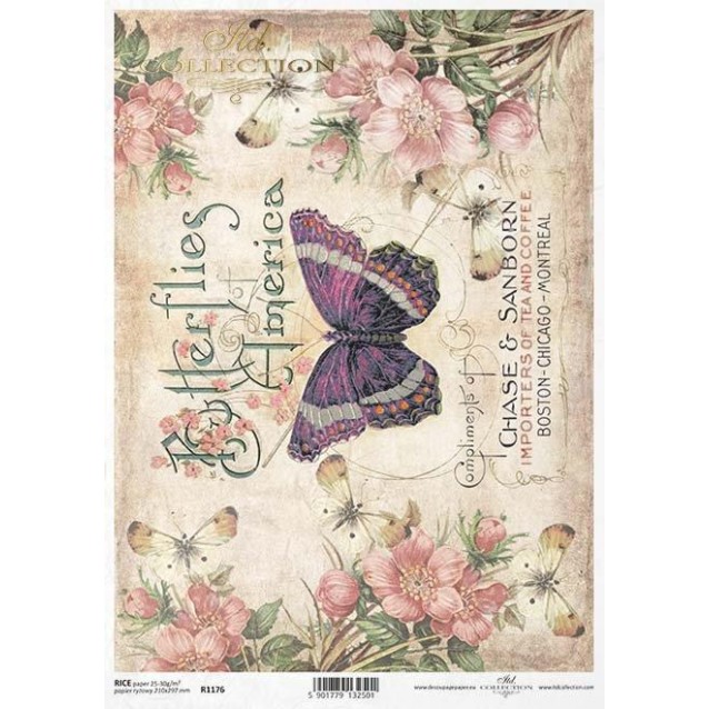 Itd. Collection Ριζόχαρτο Decoupage A4 (21x29,7cm) cm Flowers - Butterfly