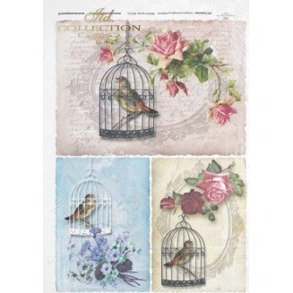 Itd. Collection Ριζόχαρτο Decoupage A4 (21x29,7cm) Flowers And Bird Cage