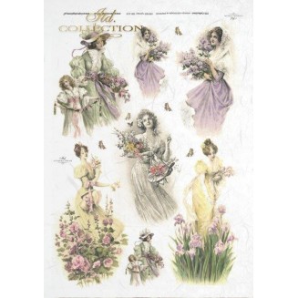 Itd. Collection Ριζόχαρτο Decoupage A4 (21x29,7cm) Women in Dresses And Summer Flowers