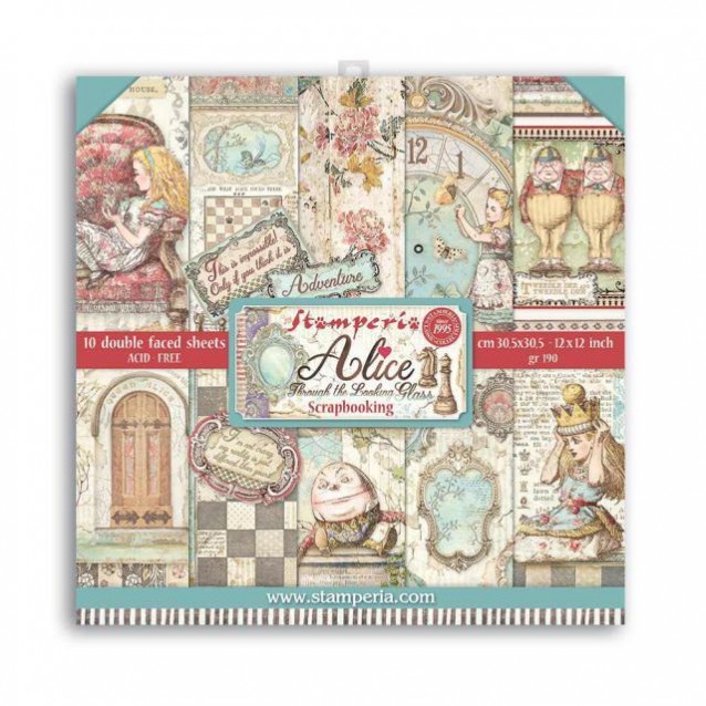 Stamperia 10 Χαρτιά Scrapbooking 30,5x30,5cm Διπλής Όψης Alice through the Looking Glass