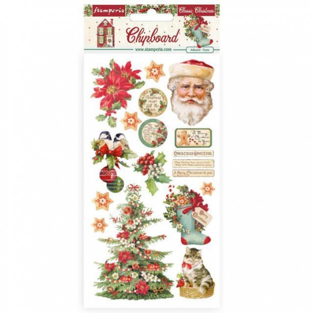 Stamperia Έγχρωμα Αυτοκόλλητα Διακοσμητικά Chipboard 15x30cm Classic Christmas