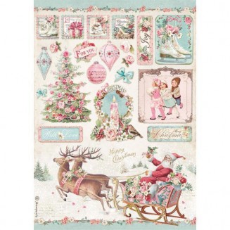 Stamperia Ριζόχαρτο Decoupage A4 (21x29,7cm) Pink Christmas Slitta