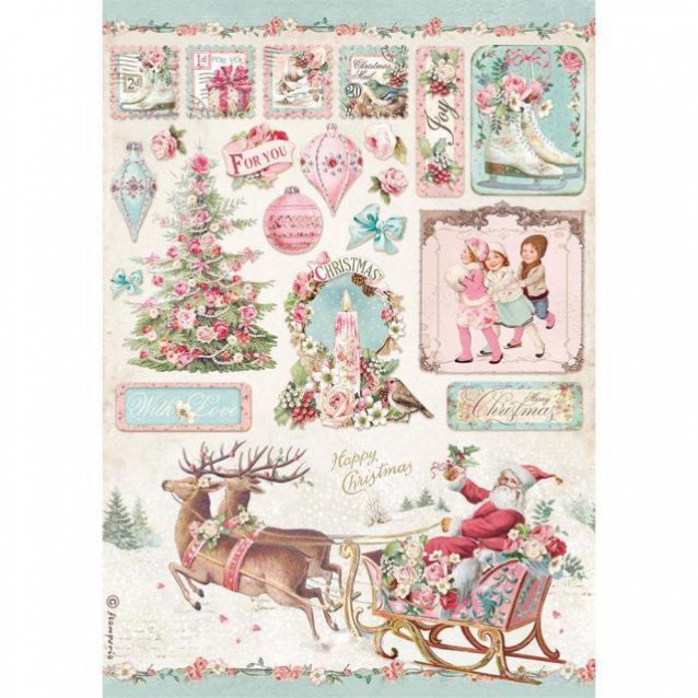 Stamperia Ριζόχαρτο Decoupage A4 (21x29,7cm) Pink Christmas Slitta