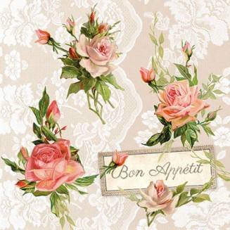 Ambiente 20 Χαρτοπετσέτες 33x33cm 3φύλλες Roses On Lace FSC