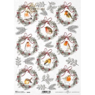 Itd. Collection Ριζόχαρτο Decoupage A4 (21x29,7cm) Christmas Wreaths with Redwings