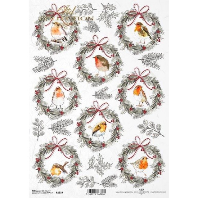 Itd. Collection Ριζόχαρτο Decoupage A4 (21x29,7cm) Christmas Wreaths with Redwings