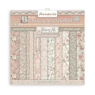 Stamperia 10 Χαρτιά Scrapbooking 30,5X30,5cm Διπλής Όψης Maxi Background Selection You and Me