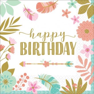 Amscan 16 Χαρτοπετσέτες Φαγητού 33x33cm Boho Birthday Girl