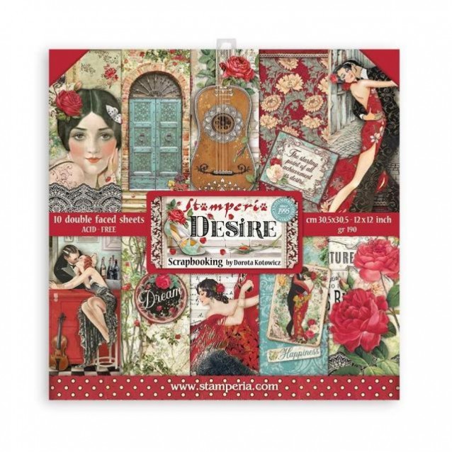 Stamperia 10 Χαρτιά Scrapbooking 30,5X30,5cm Διπλής Όψης Desire