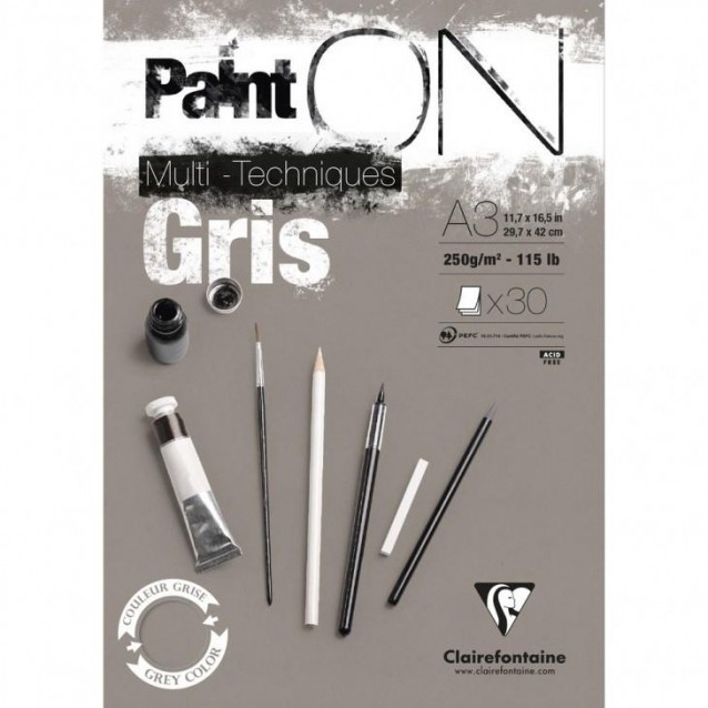 Clairefontaine Μπλοκ Mix Media PaintON Grey 30 φύλλων A3 (29,7x42cm) 250gr