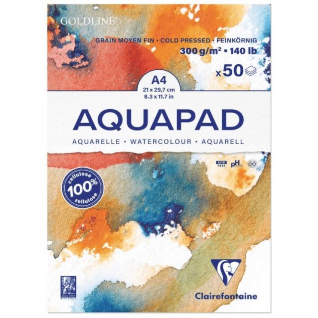 Clairefontaine Μπλοκ Ακουαρέλας AquaPad Cold Pressed 50 φύλλων A4 (21x29,7cm) 300gr